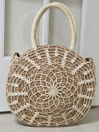 Sommer Strohtasche mit Häkelmuster - Top Zustand!