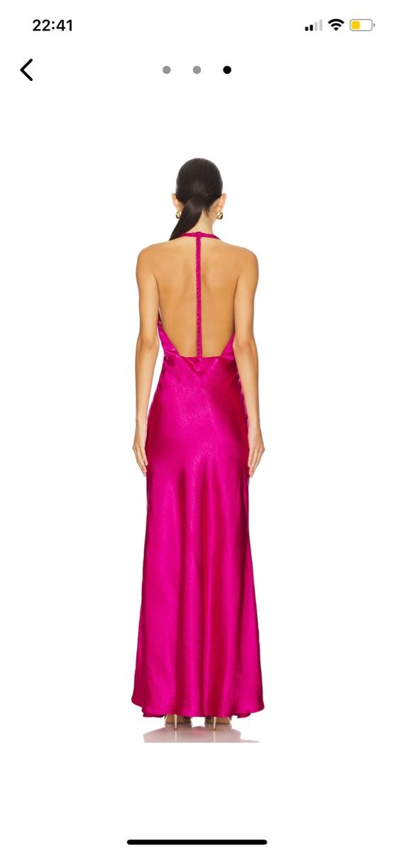 Vestiti: Pink satin halter neck maxi dress – Nuovo e nell'imballaggio originale da Rüschlikon venduto da IDOULA 7