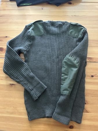 Pull Militaire Laine Vert Taille 52 Patchs Épaules Coudes Bo