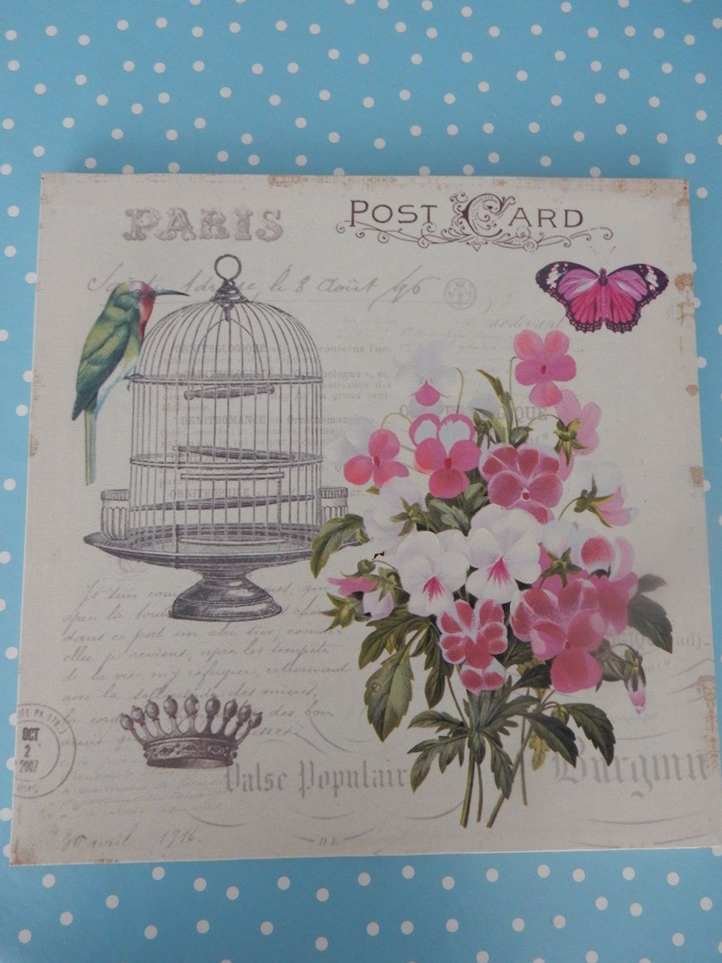 Posters & Illustrations: Bild Leinwandbild mit Veilchen Krone Vogelkäfig shabby chic – Neuf (Voir description) à Jona par simongarden 1