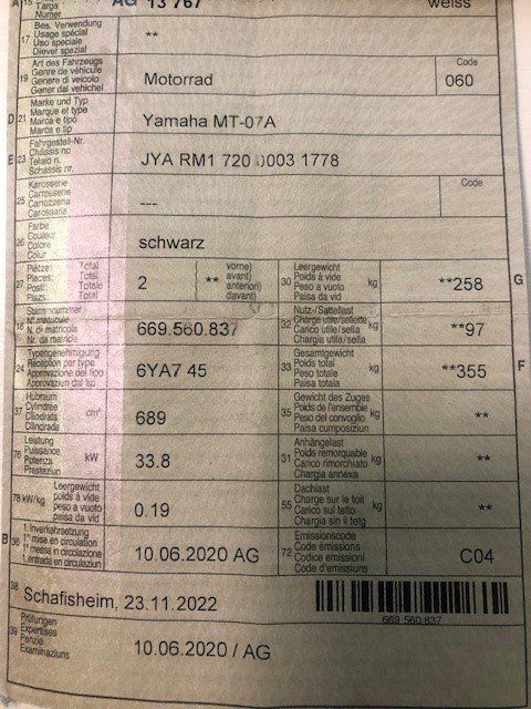 Yamaha Route: Yamaha MT 07 35kw – D'occasion à Villnachern par Triumph2 2