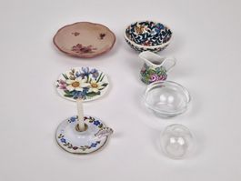 Miniatur Dekor Set aus Keramik, Porzellan und Glas
