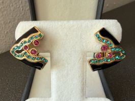 ✨Vintage-Ohrringe mit farbigen Strass, emailliert, Clips