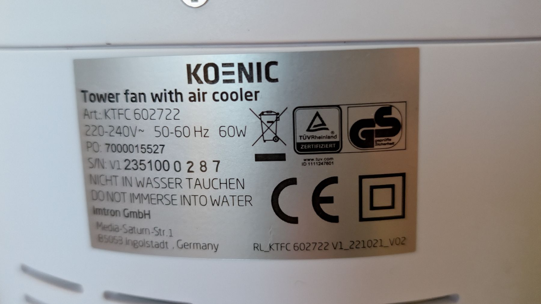 KOENIC Turmventilator KTFC 602722 - Für kühle Luft! (Gebraucht) in Muri ...