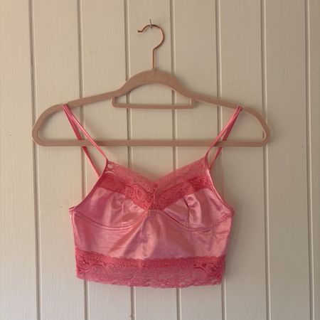 Hot Pink Rave Crop Top Satin Style Lace Trim