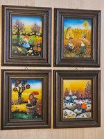 Hinterglasbilder, vier Jahreszeiten, Naive Kunst