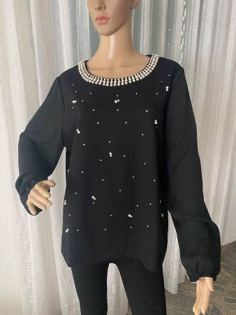 AMY VERMONT - stylische Bluse mit Perlen, schwarz, 48