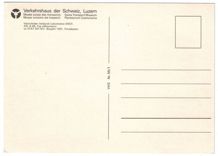 Cartoline postali: Lok SNCF 241.A.65 Typ "Mountain" – Usato da Frauenfeld venduto da POML 1