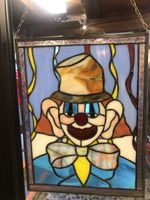 Clown Bleiglas Fensterbild Deko Glasbild Lustig Bunt Vintage