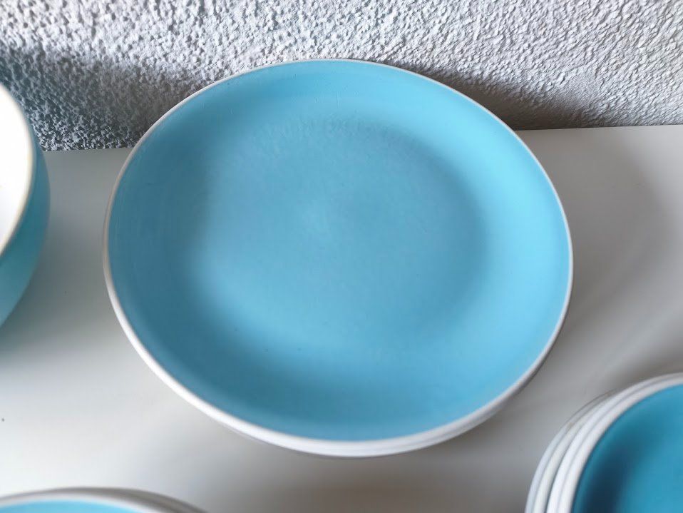 Rössler Set di piatti: Retro Rössler Geschirr Set hell blau Schüssel Teller – Usato da Toffen venduto da Immo-Erben 2