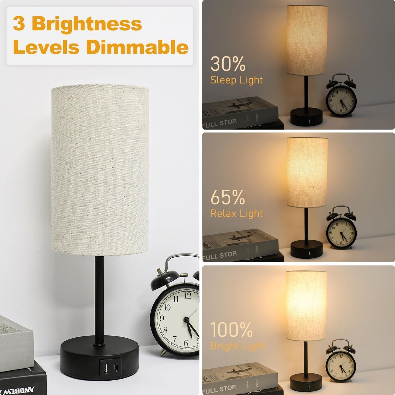 Lampade: Nachttischlampe Touch Dimmbar USB-A+C Leinen – Nuovo e nell'imballaggio originale da Nuglar venduto da SmartLiving24 2