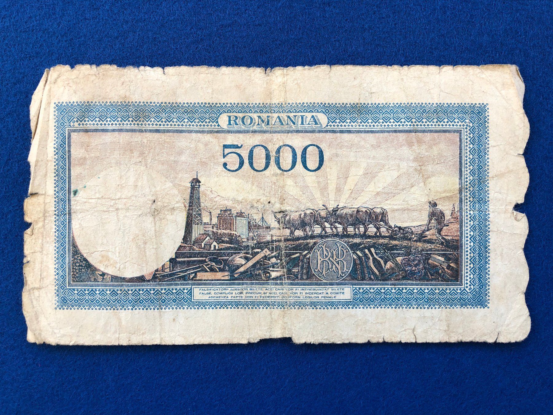 Banconote: Romania 1944 - Rumänien - 5000 Lei – Usato da Pfäffikon SZ venduto da Sieben77 1