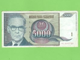 5000 Dinar Banknote Jugoslawien, Sammlerstück!