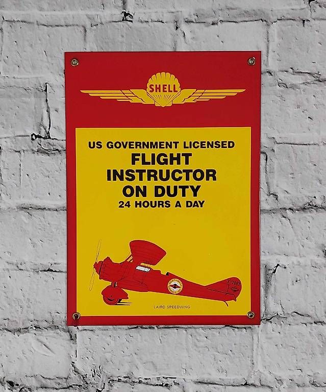 Insegne: Vintage Shell Emailschild Flight Instructor On Duty – Usato da Wangen ZH venduto da Fer1964