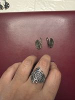 Vintage Silver Ring & Earrings Set - Unique Design!