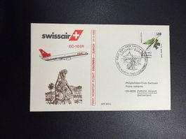 Swissair Erstflugbrief Colombo-Zürich 1982