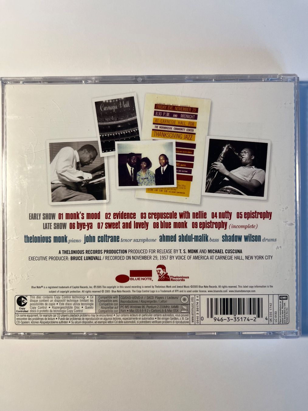CDs: THELONIOUS MONK & JOHN COLTRANE - CARNEGIE HALL – Gebraucht aus Lausanne von sbar224 1