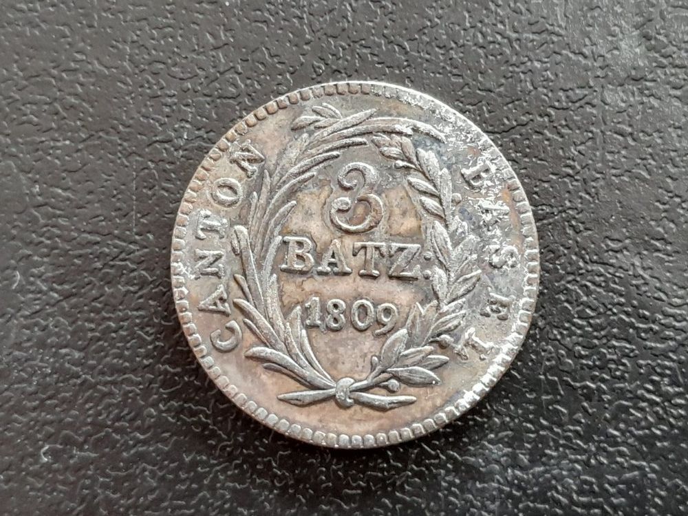 Alle Münzen: Basel, 3 Batzen 1809 – Gebraucht aus Aarau von Reto_BA_01