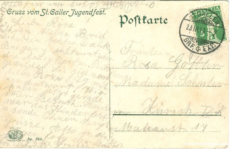Cartoline postali: St. Gallen - Gruss vom Jugendfest + 1910 – Usato da Emmenbrücke venduto da teestube 1