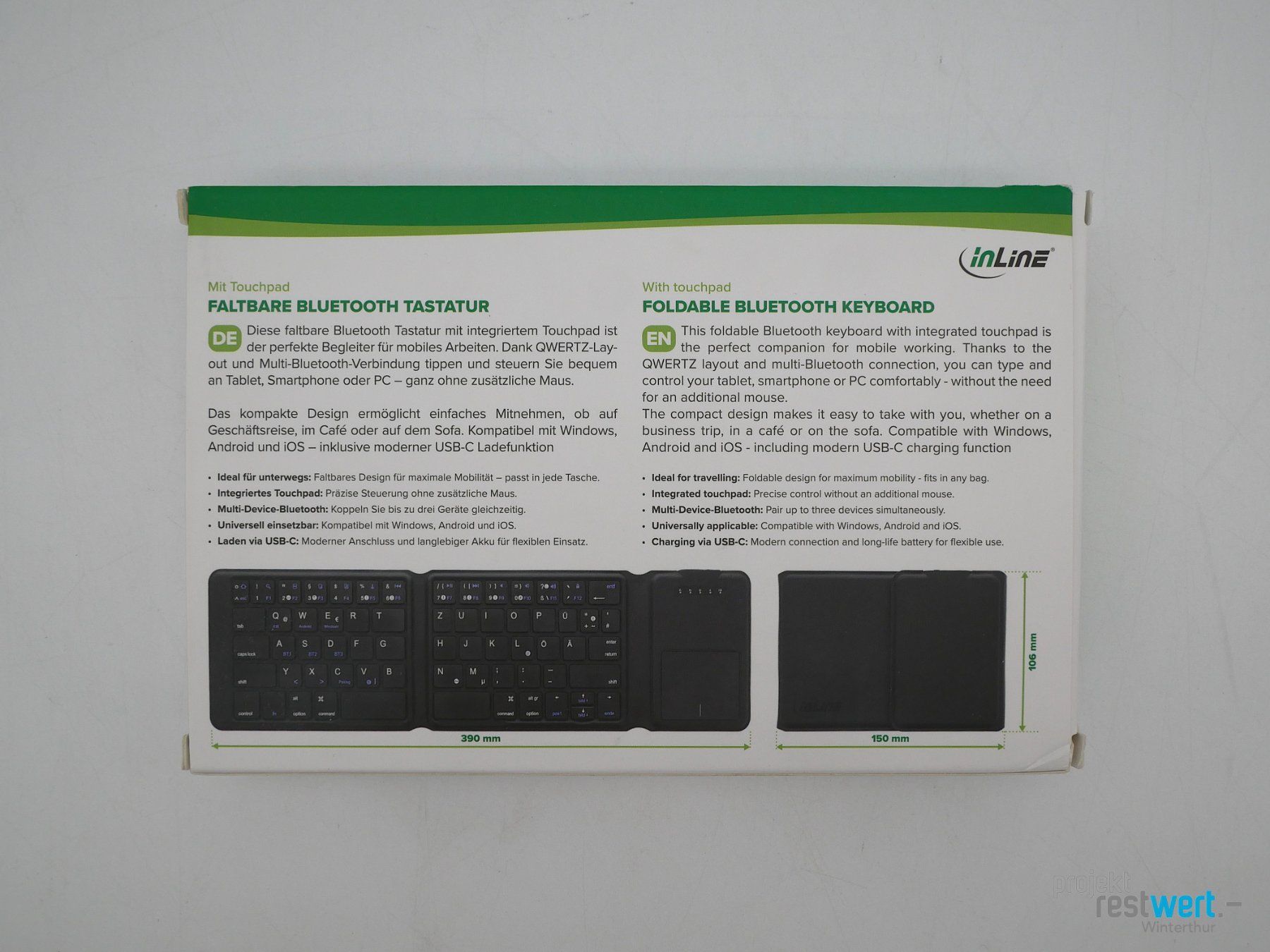 Tastiere: INLINE Faltbare Bluetooth Tastatur Touchpad QWERTZ – Nuovo (secondo la descrizione) da Winterthur venduto da Restwert_Winterthur 6