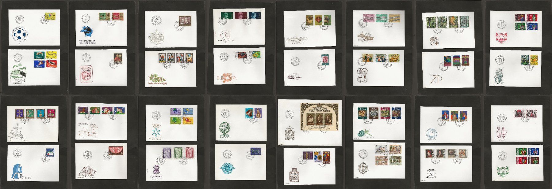 Tutti i francobolli: 32 FDC Liechtenstein 1974 bis 1976 , 1980 bis 1982 – Usato da Au ZH venduto da xelagreb01