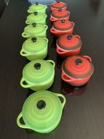 11 mini cocottes en céramique avec couvercle – rouge et vert