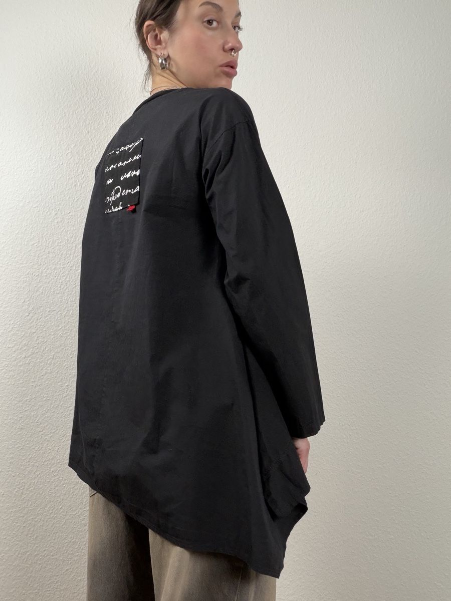 H&M Camicette: Unique H&M Black Shirt Size S Long Sleeve Script Detail – Usato da Knonau venduto da Grapesvintage 8