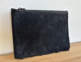 Helmut Lang Clutch Handtasche Leder Pferdehaar schwarz
