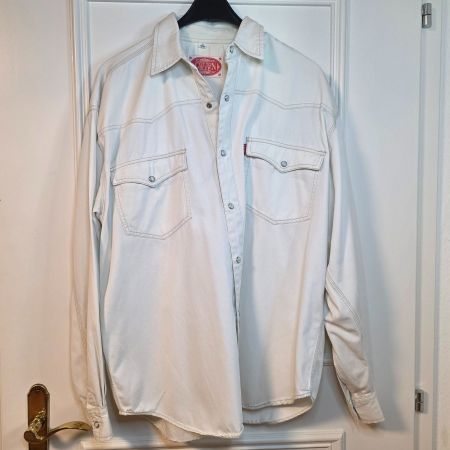 Cotton Blue Vintage Herren Jeanshemd Weiß Denim Gr L