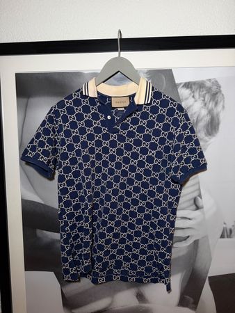 Polohemd GUCCI GG Muster dunkelblau Grösse L neuwertig