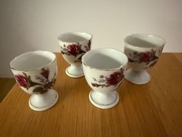 4 vintage Eierbecher, Rosenmuster, Japan, Porzellan