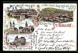 Litho St. Gallen, Gesamtansicht, Kathedr