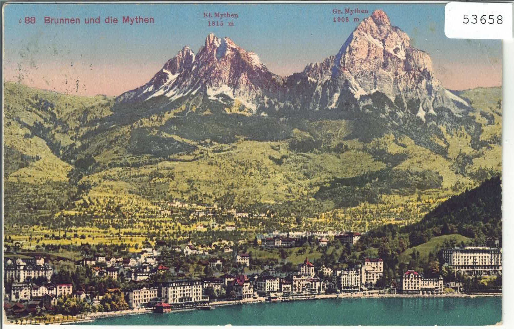 Cartoline postali: Brunnen  und die Mythen - Litho – Usato da Ettingen venduto da Kartenplanet