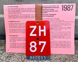 Velonummer ZH 87 & dazugehöriger Ausweis im guten zustand