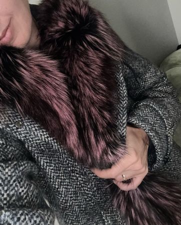 Tweed Parka Echtpelz Jacke Wintermantel