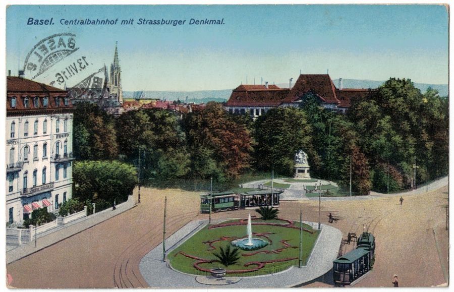 Cartoline postali: Basel, Centralbahnhof, Trams, gelaufen 1916 – Usato da Frauenfeld venduto da POML