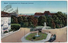 Basel, Centralbahnhof, Trams, gelaufen 1916