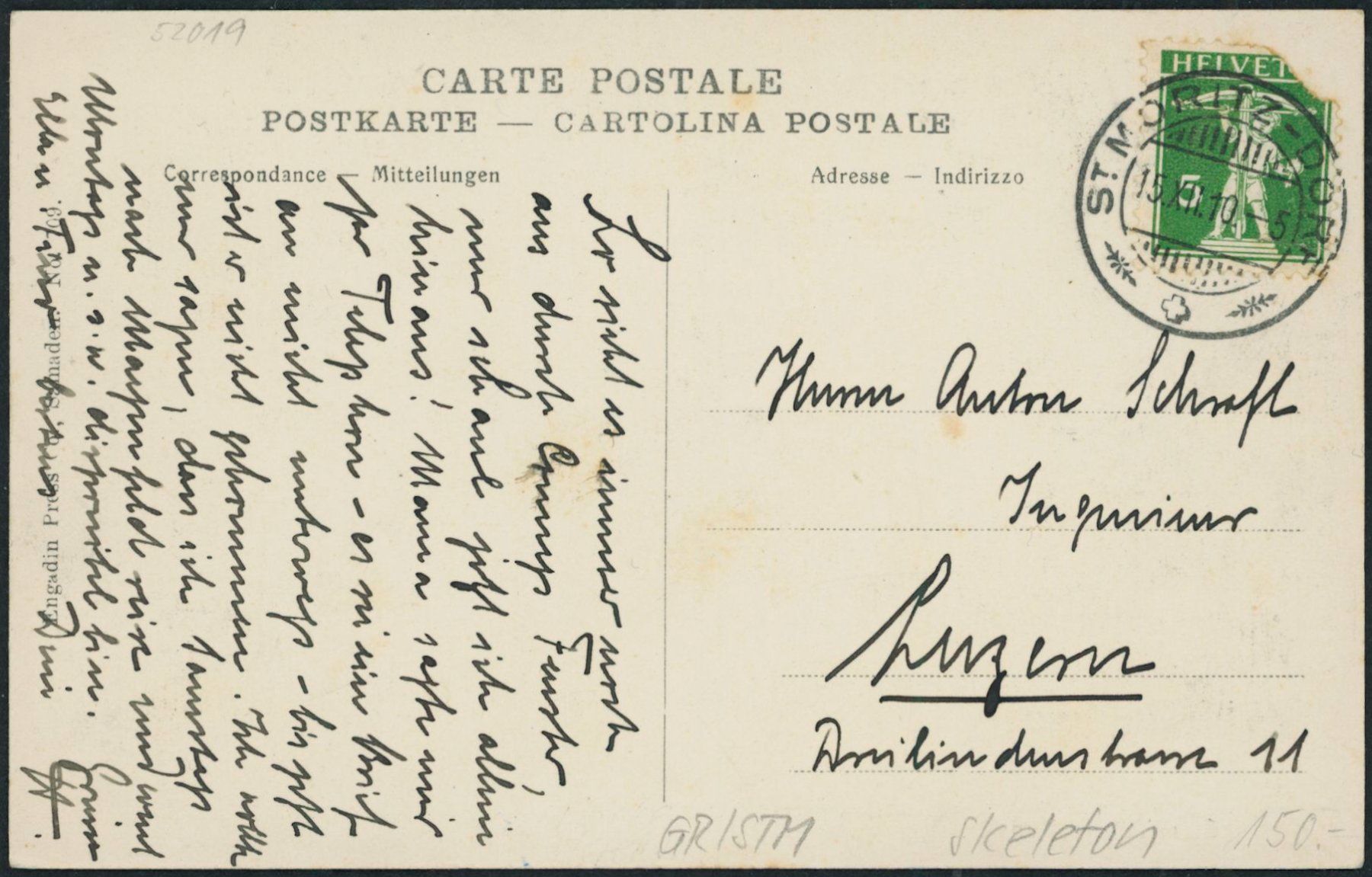 Cartoline postali: GR St. Moritz - Sport - Skeleton – Usato da Schindellegi venduto da stationary 1