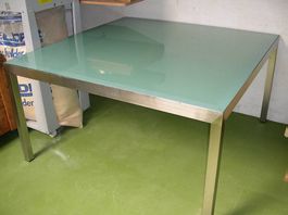 Designer Tisch Chromstahl mit Glasplatte Sicherheitsglas