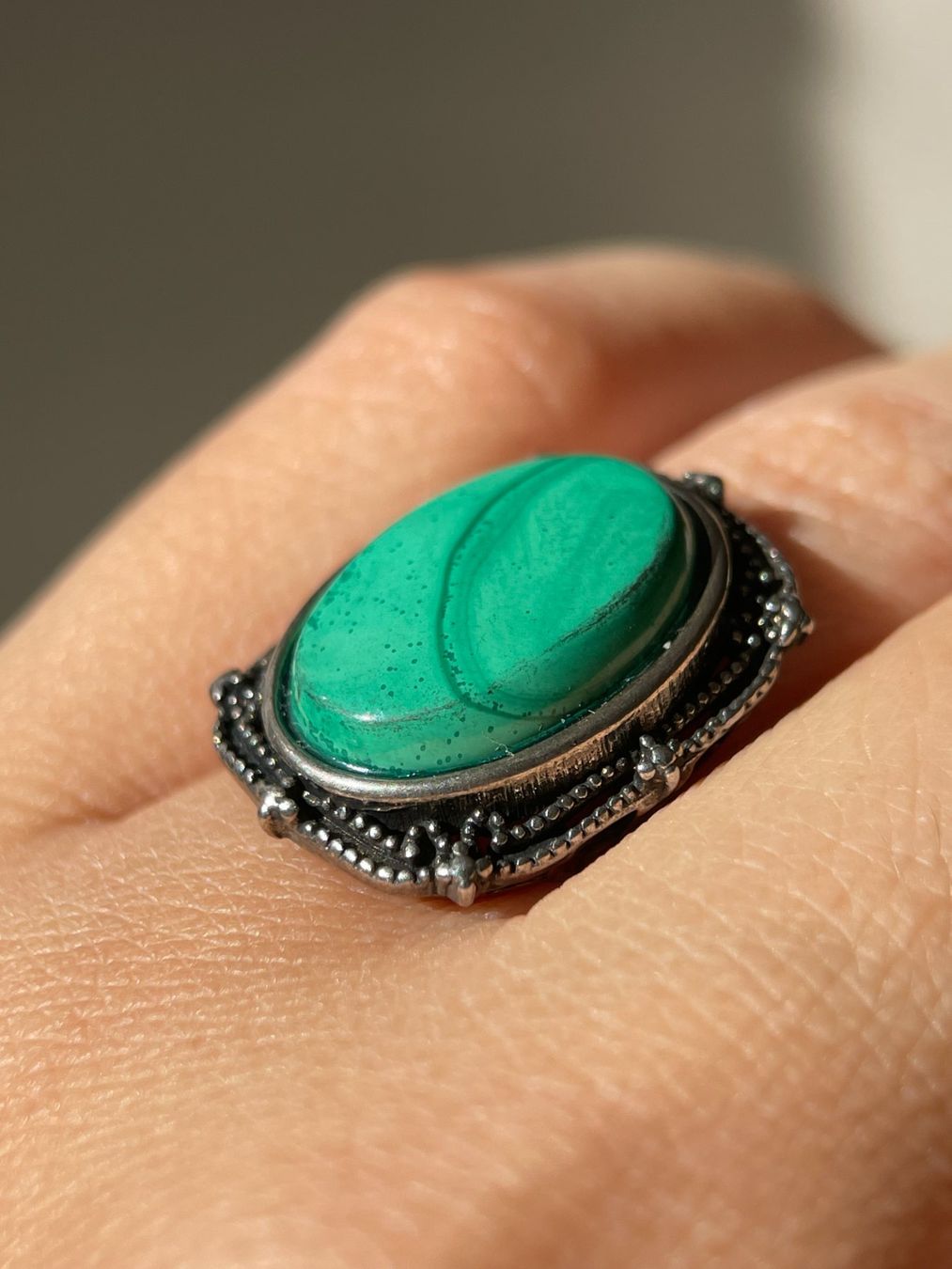 Bagues: Malachit-Ring – Vintage-Edelsteinring – Neuf avec emballage d'origine à Schiers par sisikristall 4