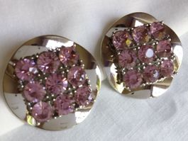 Vintage Rosa Strass Metall Ohrstecker, 80er