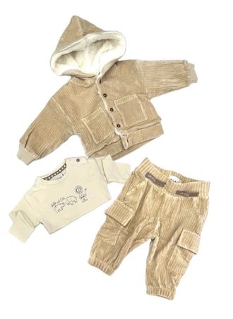 Baby 3er Set Cordhose Jacke Langarmshirt Beige Grösse 68
