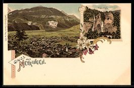 Lithographie Meyringen, Gesamtansicht mit Alpbachfälle