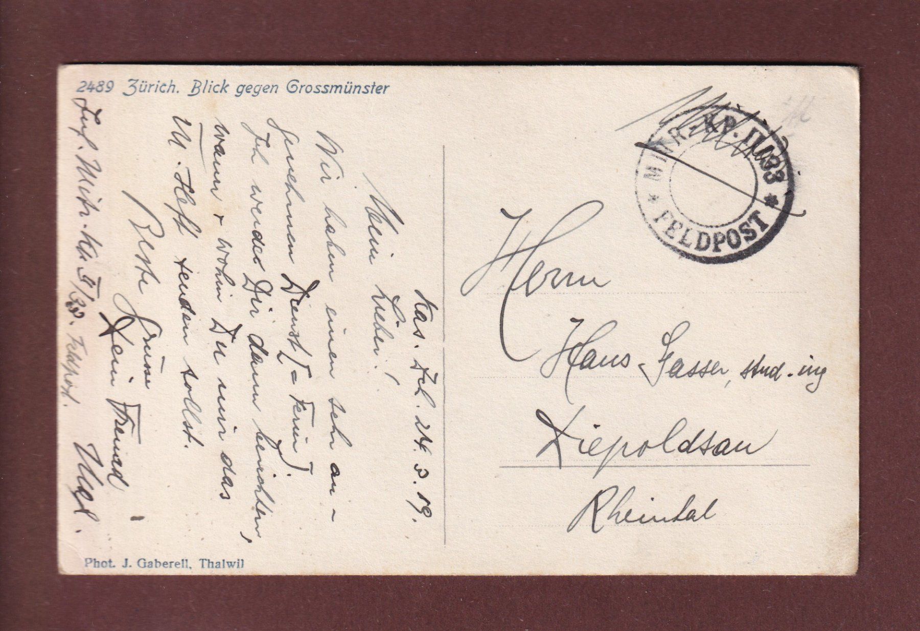 Cartes postales: ZÜRICH - Teilansicht - 1919 Feldpost – D'occasion à Pully par nicecards 1