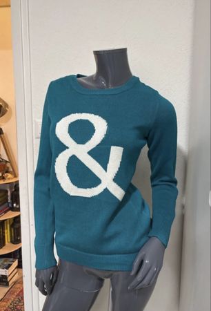 Pull Esprit bleu pétrole avec logo &, taille S, coton