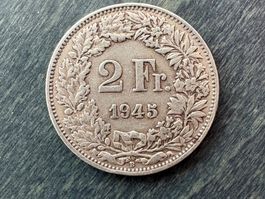 Pièce 2 Francs Suisse 1945 Helvetia Argent antique