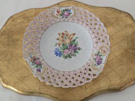 Herend Porzellan Teller mit Durchbruch und Goldrand