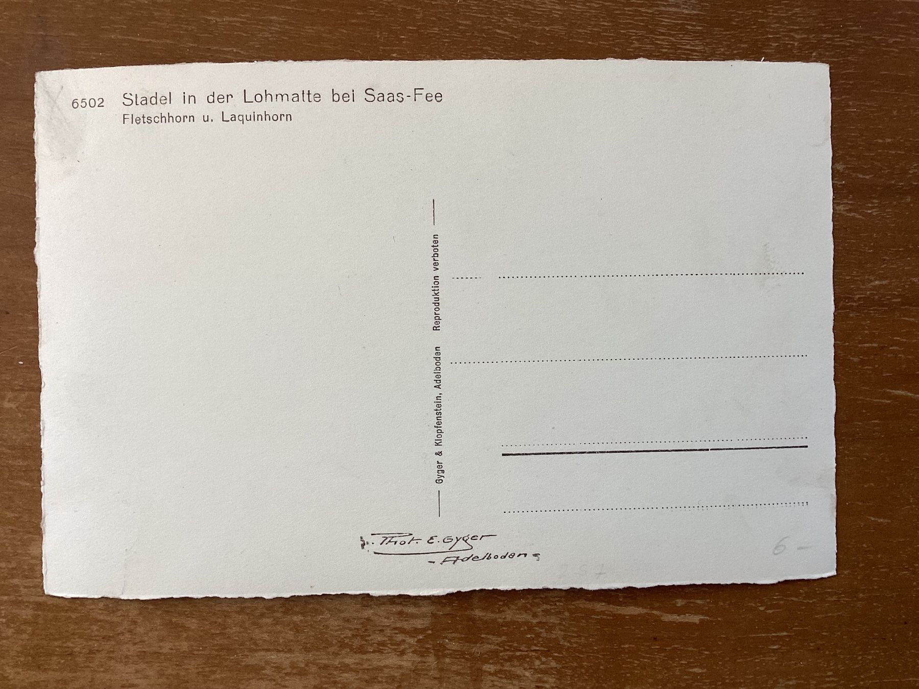 Cartoline postali: AK Stadel in der Lohmatte bei Saas-Fee – Usato da Zürich venduto da Tolima194 1