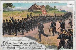 Armee Suisse - Soldatengruss - Infanterie Fanteria - Litho