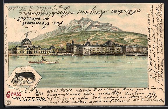 Cartes postales: Litho Luzern, Uferpartie mit Dampfer, L – D'occasion à Berlin par bartko-reher